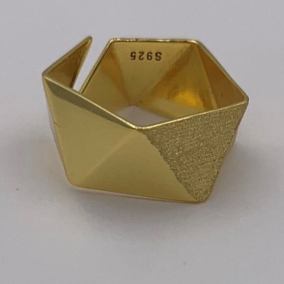 Ring, solid 925 sterling silver, 22 karat gold vermeil, new, adjustable - Picture 2 of 13